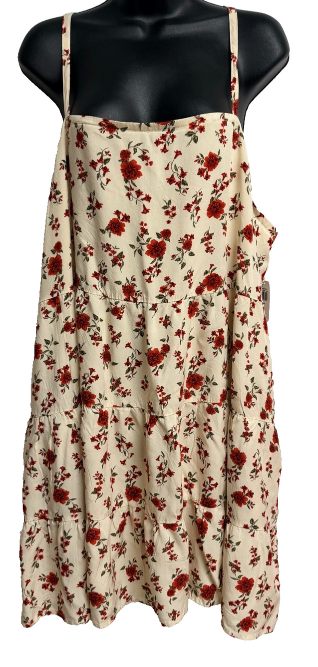 Old Navy Tiered Cami Dress Women 2XL Beige Floral Spaghetti Strap Sleeveless NEW